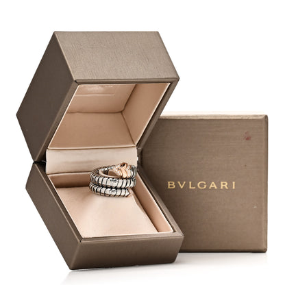 Bulgari Stainless Steel 18K Rose Gold Diamond Serpenti Tubogas Band Ring M 6 of 6