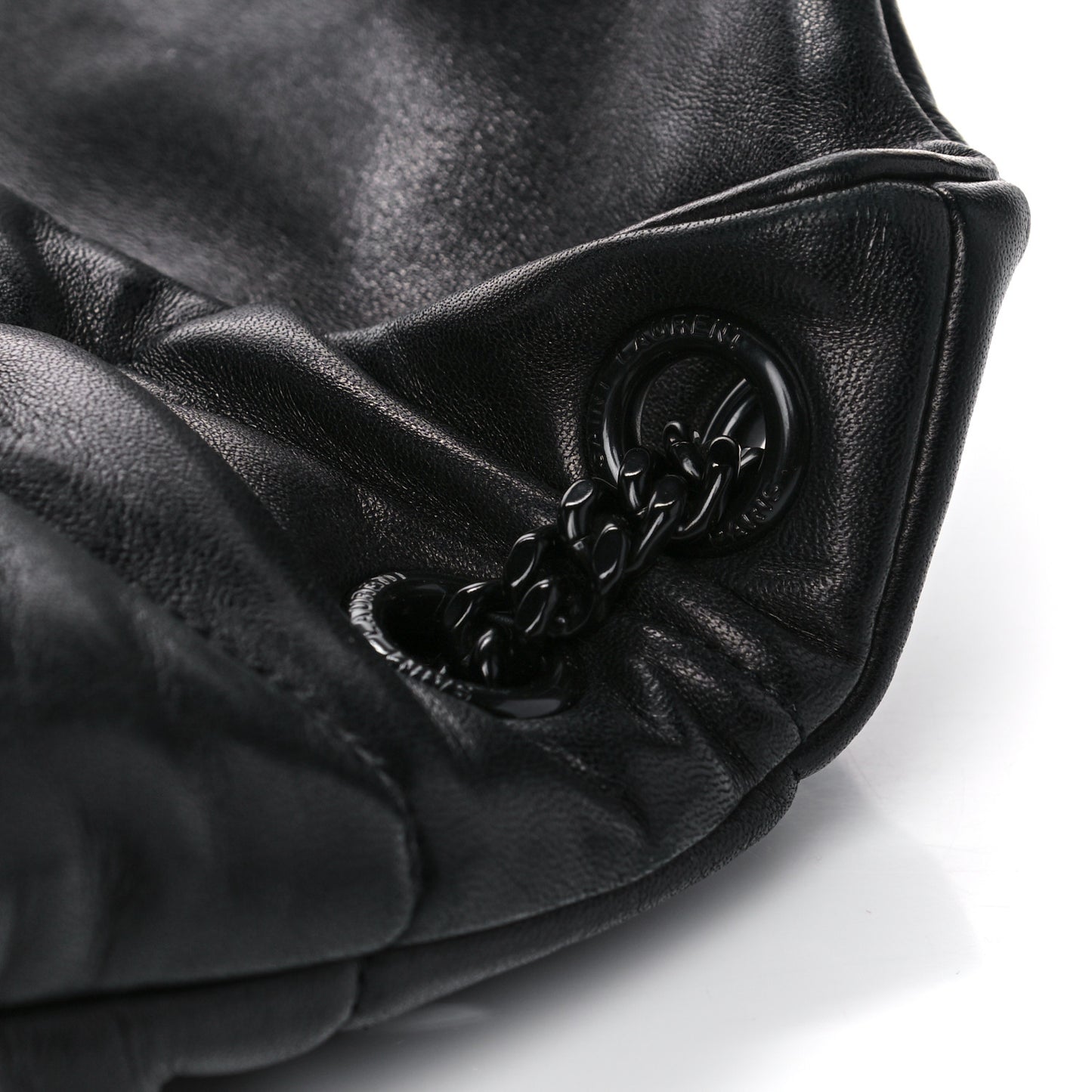 Lambskin Quilted Small Loulou Puffer Monogram Chain Satchel Black