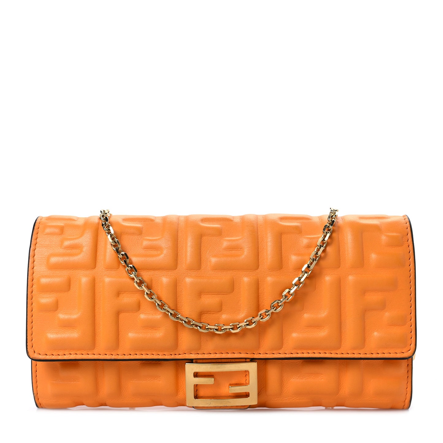 Nappa Matisse FF Embossed Continental Wallet on Chain Clementine
