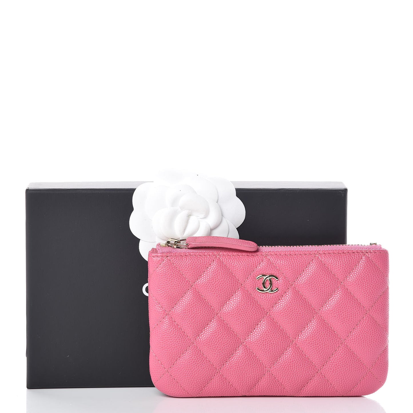 Caviar Quilted Small Cosmetic Case Pink