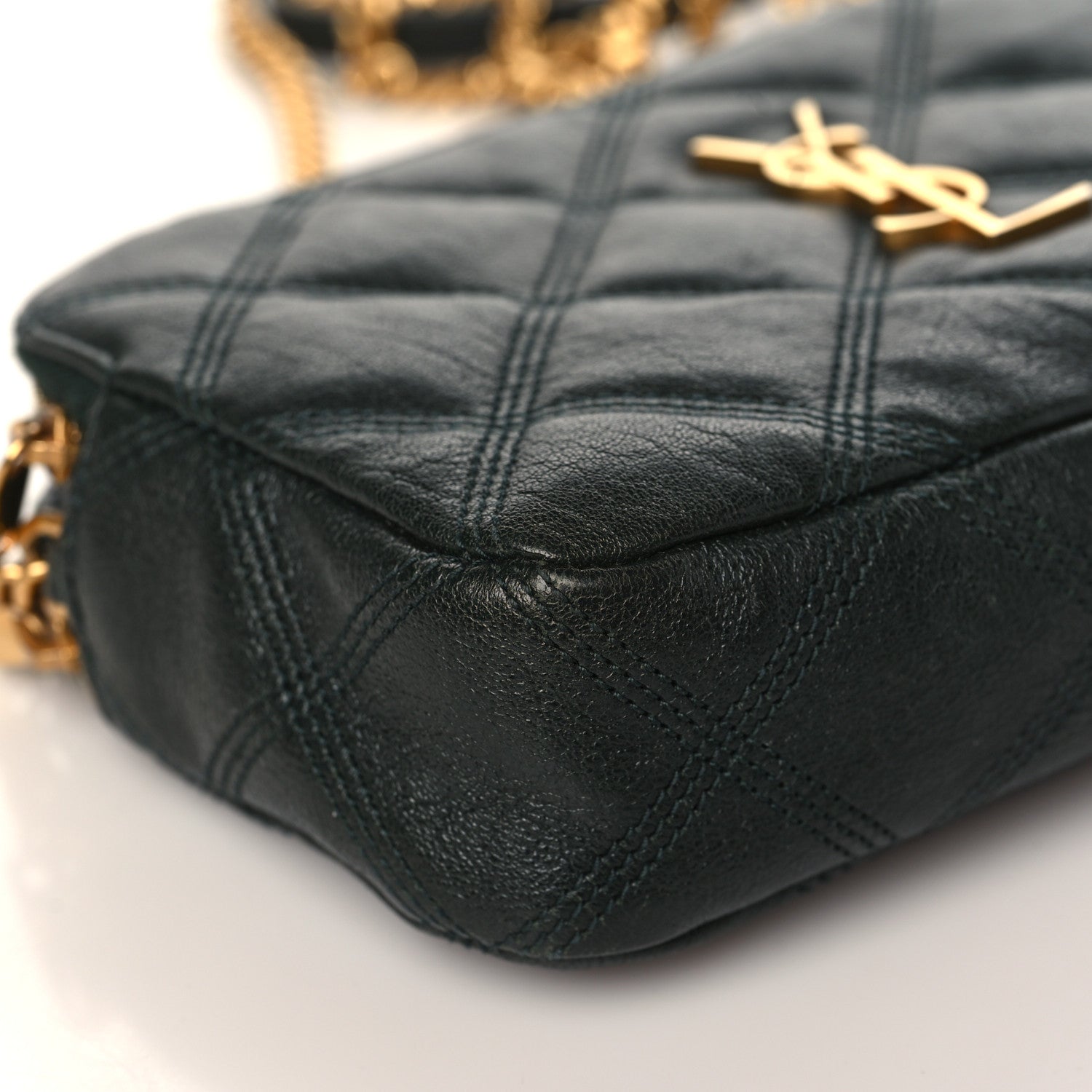 Saint Laurent Grained Lambskin Quilted Mini Becky Double Zip Bag Dark Green 9 of 11