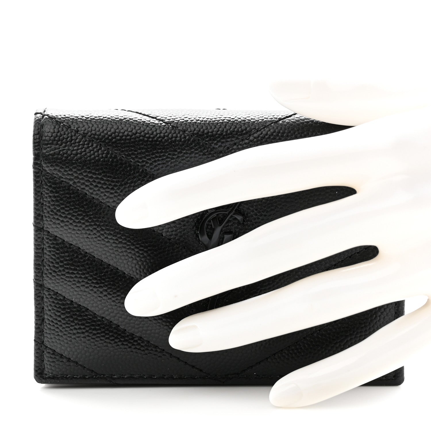 Saint Laurent Grain De Poudre Matelasse Chevron Monogram Card Case Black 2 of 10
