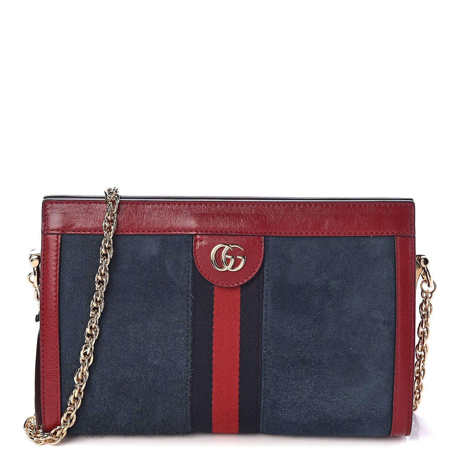 Gucci Suede Calfskin Web Small Ophidia Chain Shoulder Bag New Blue Romantic Cherry 1 of 10