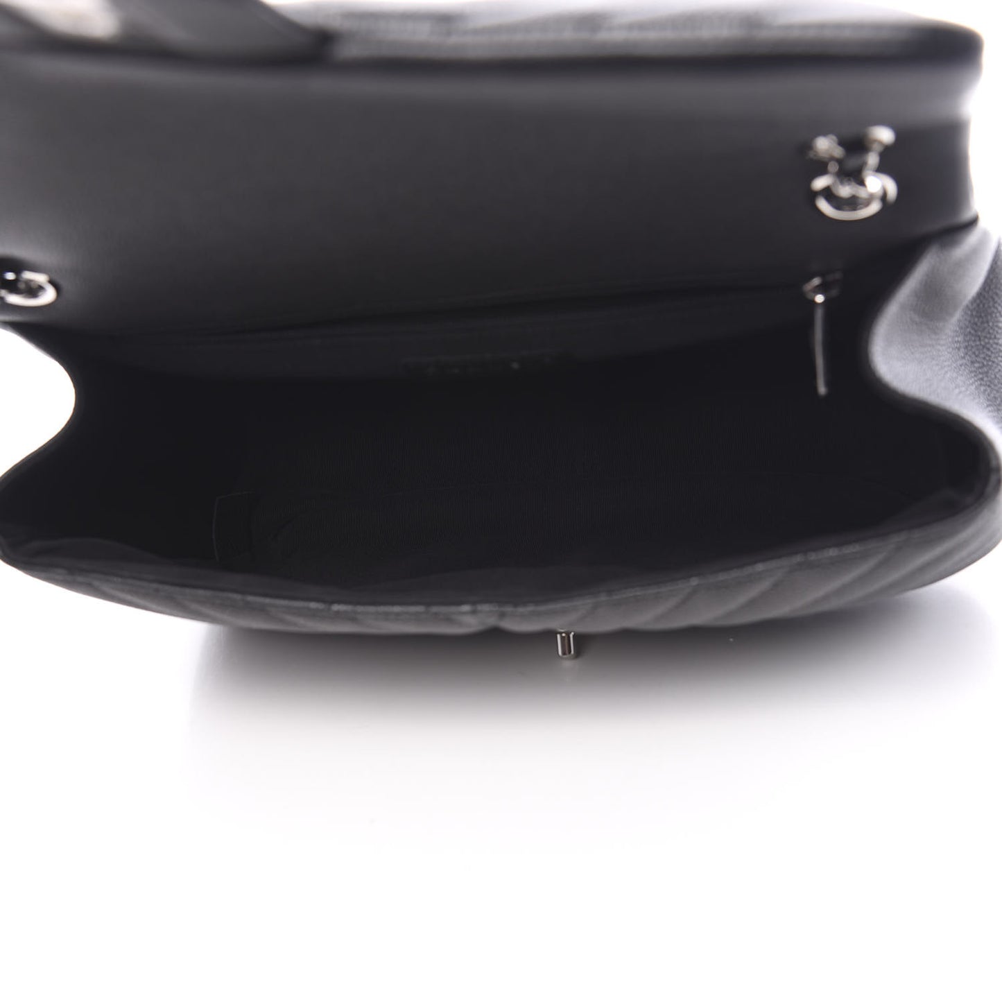 Caviar Chevron Quilted Large Puffy CC Flap Black