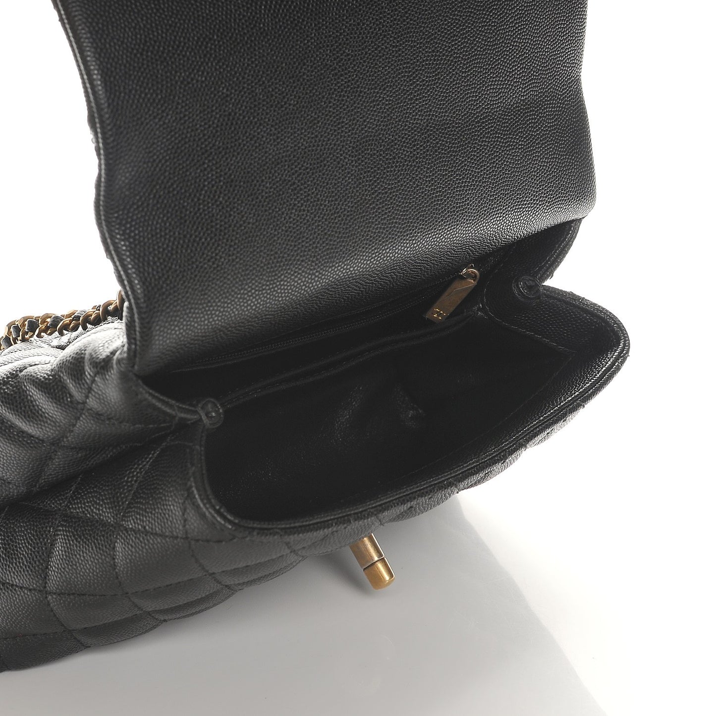 Caviar Lizard Quilted Mini Coco Handle Flap Black