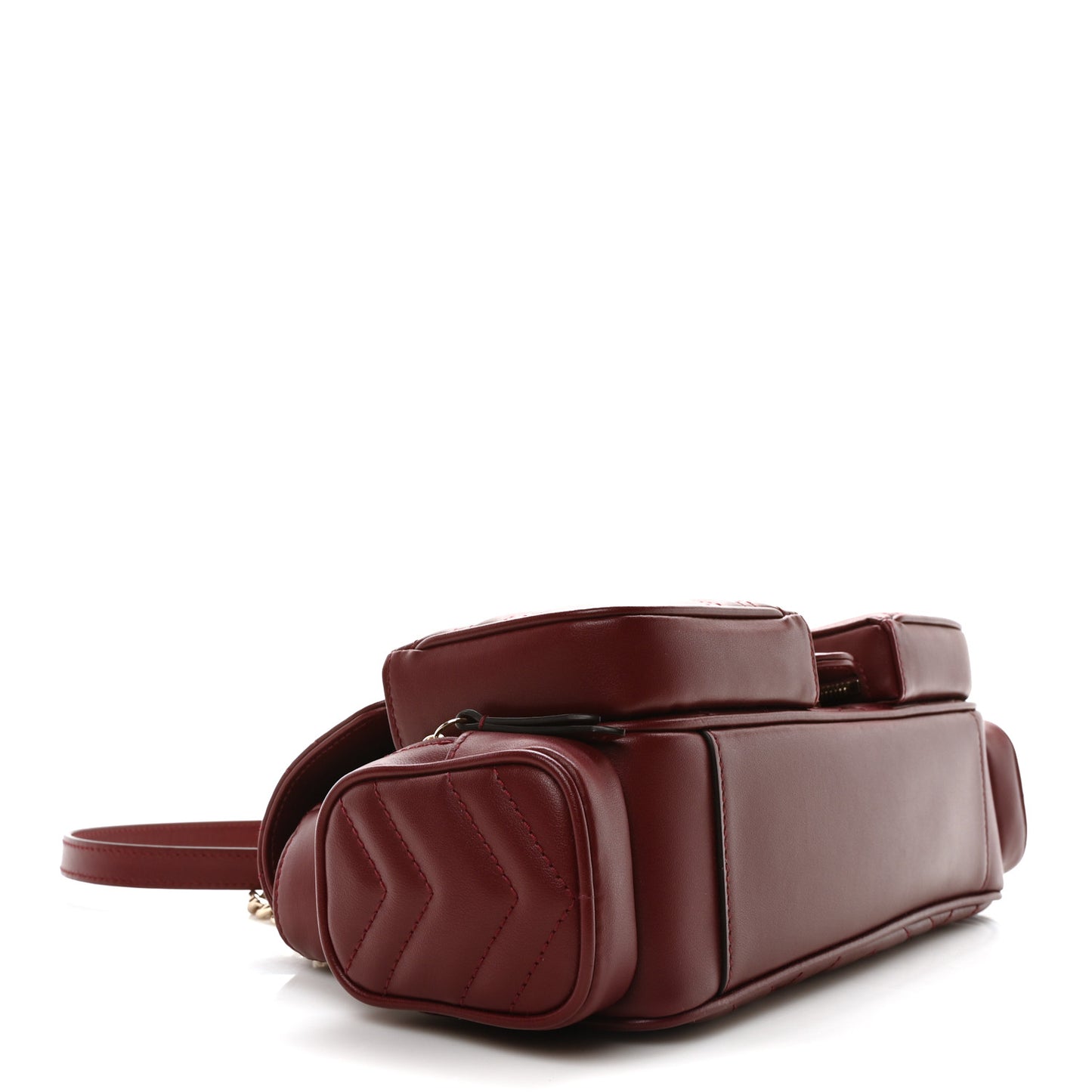 Calfskin Matelasse Small GG Marmont Multi Pocket Shoulder Bag Rosso Ancora