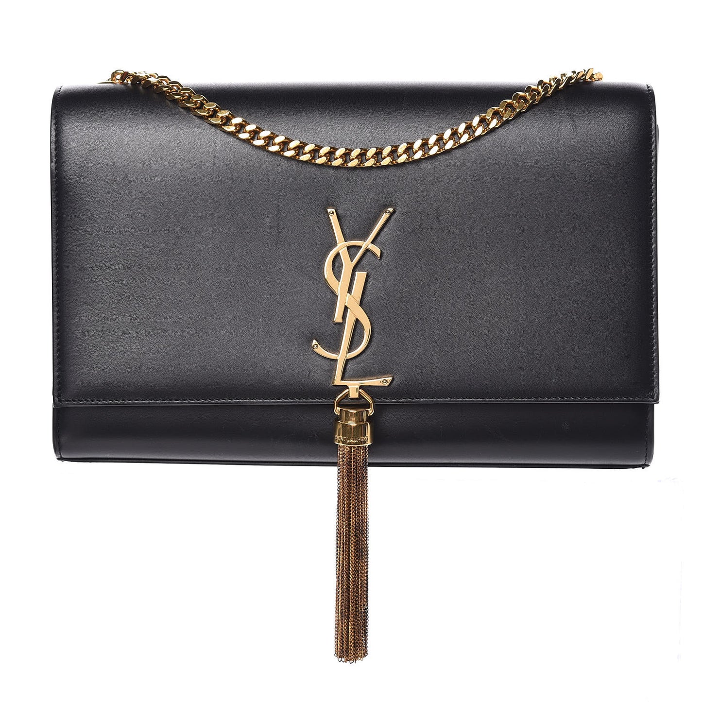 Smooth Calfskin Medium Classic Monogram Kate Tassel Satchel Black