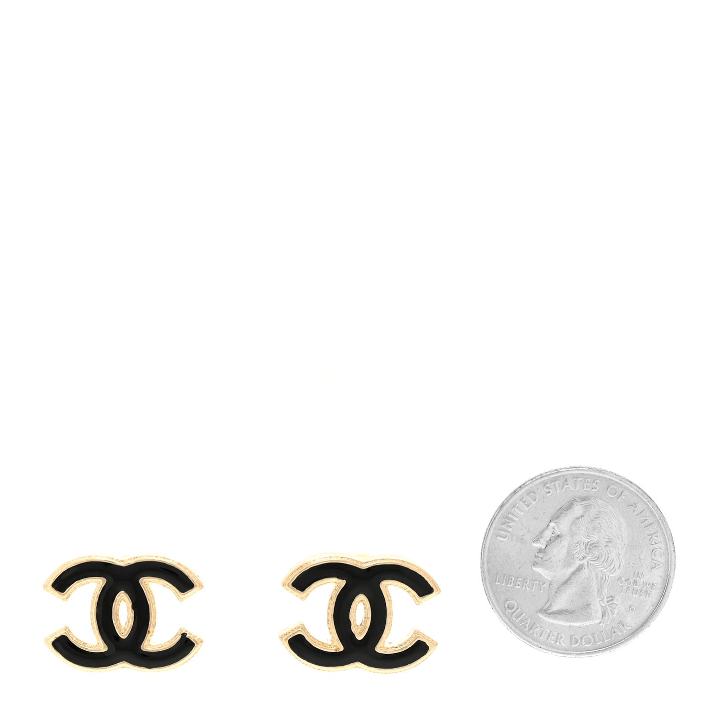 Metal Enamel CC Earrings Black Gold