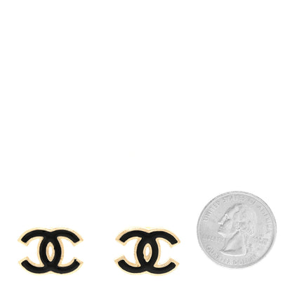 Chanel Metal Enamel CC Earrings Black Gold 2 of 4