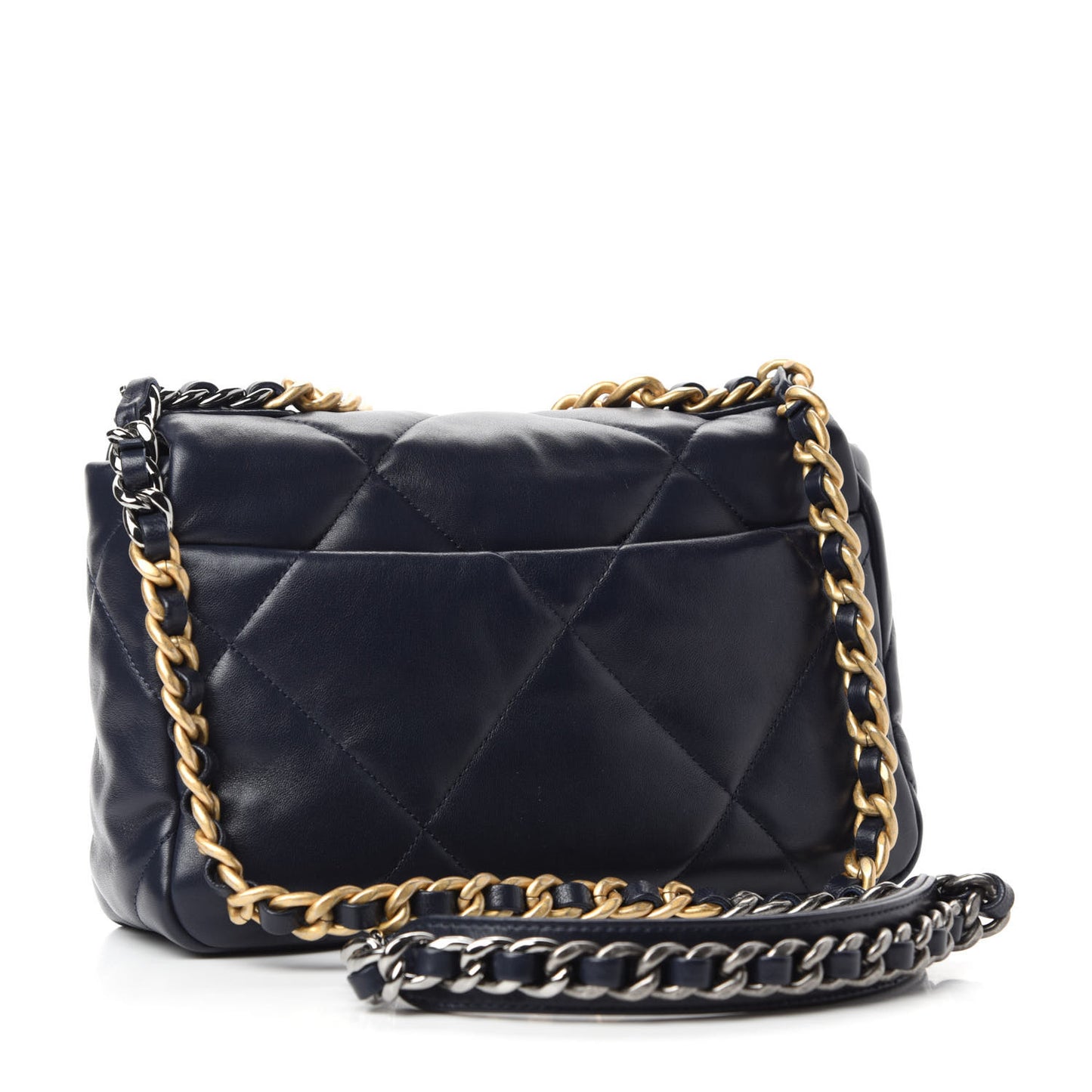 Goatskin Quilted Medium 19 Flap Navy Blue