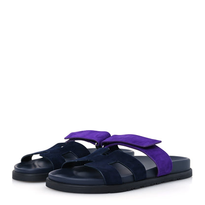 Hermes Suede Goatskin Womens Chypre Sandals 39 Marine Violet Majorette 4 of 10