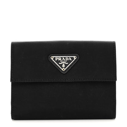 Prada Tessuto Nylon Saffiano Tri-Fold Compact Wallet Black 1 of 7