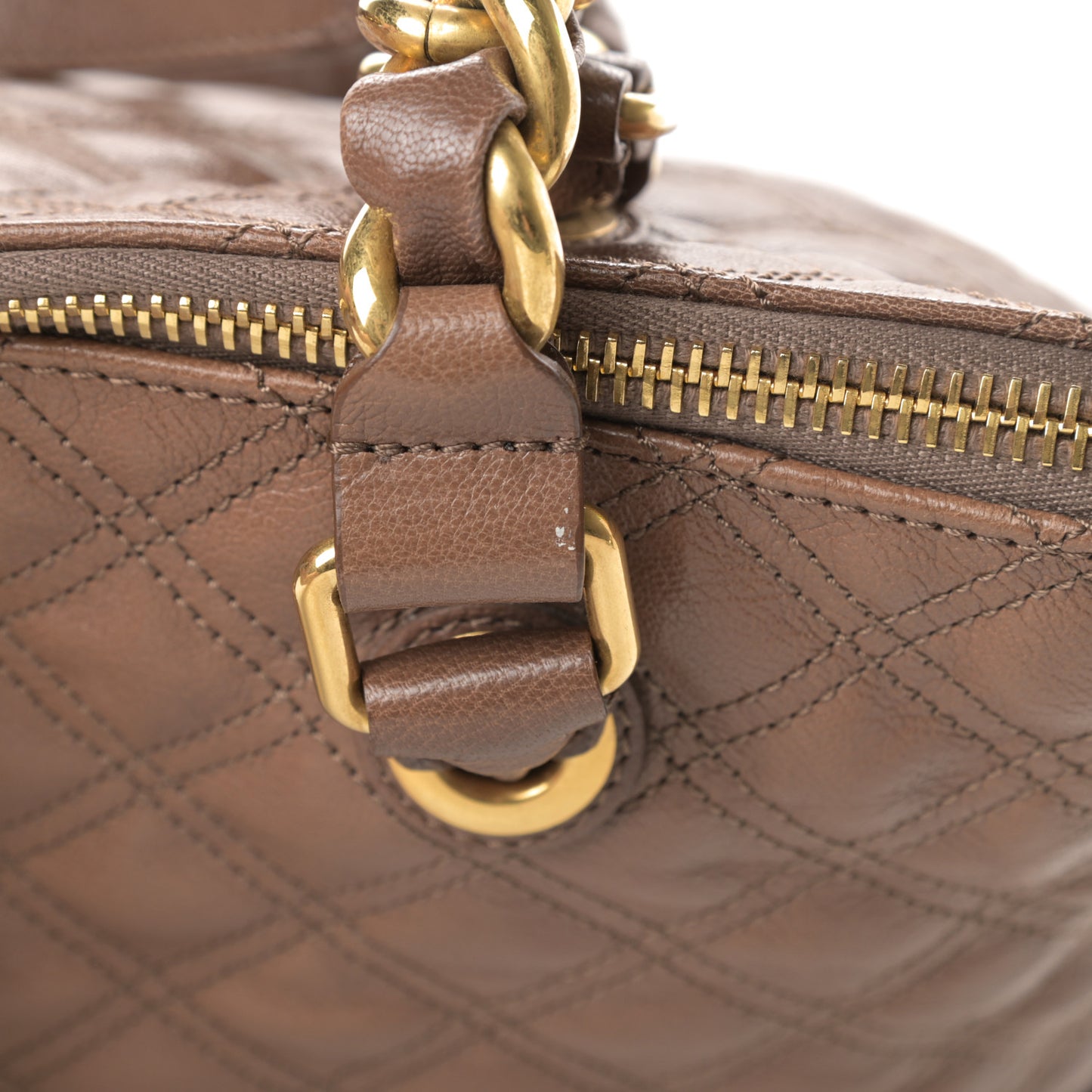 Lacquered Goatskin Quilted Karlie Satchel Brown