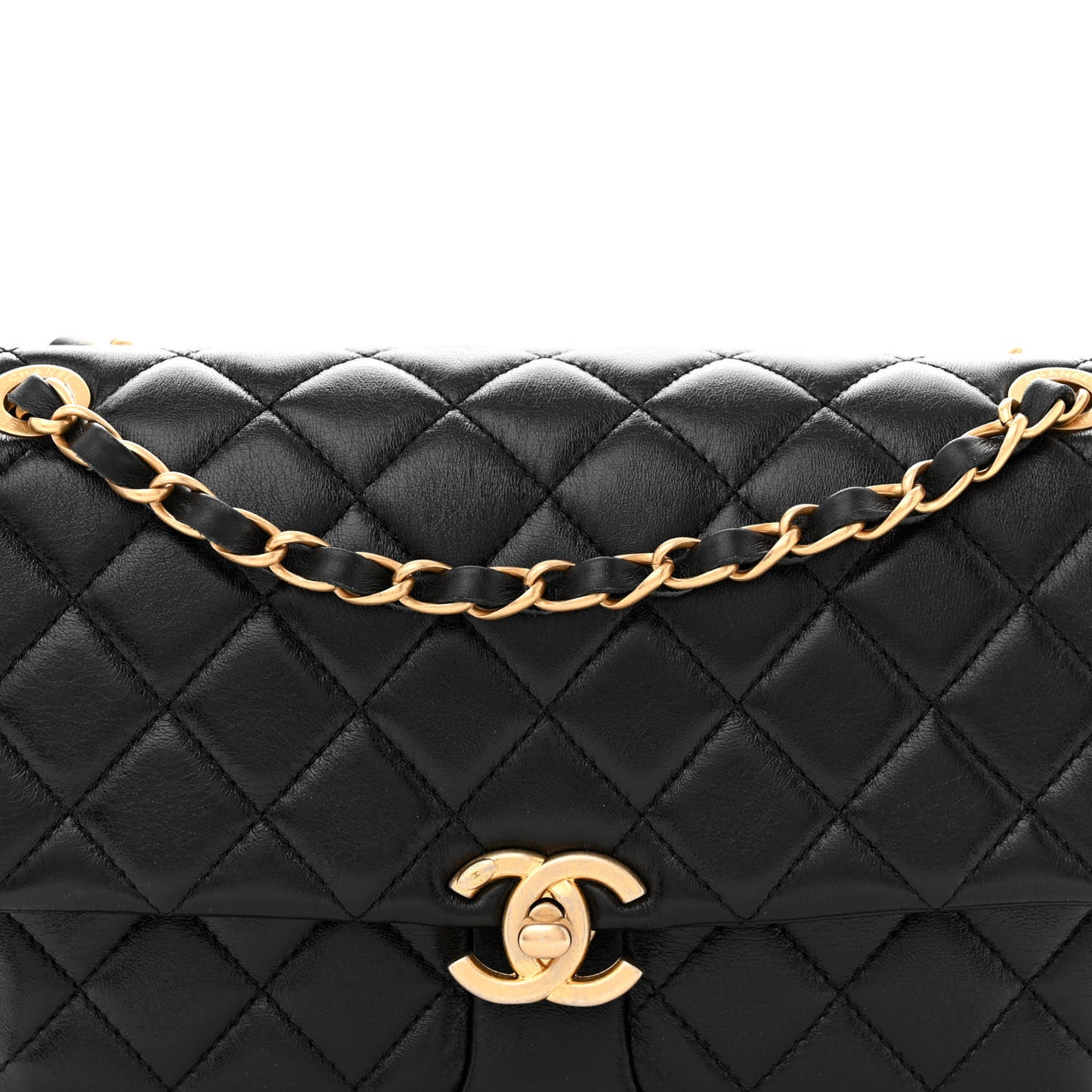 Shiny Lambskin Quilted Small Daily Friend Flap Black