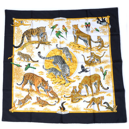 Hermes Silk Tendresse Feline Scarf 90 Black White Vieil Or 2 of 8