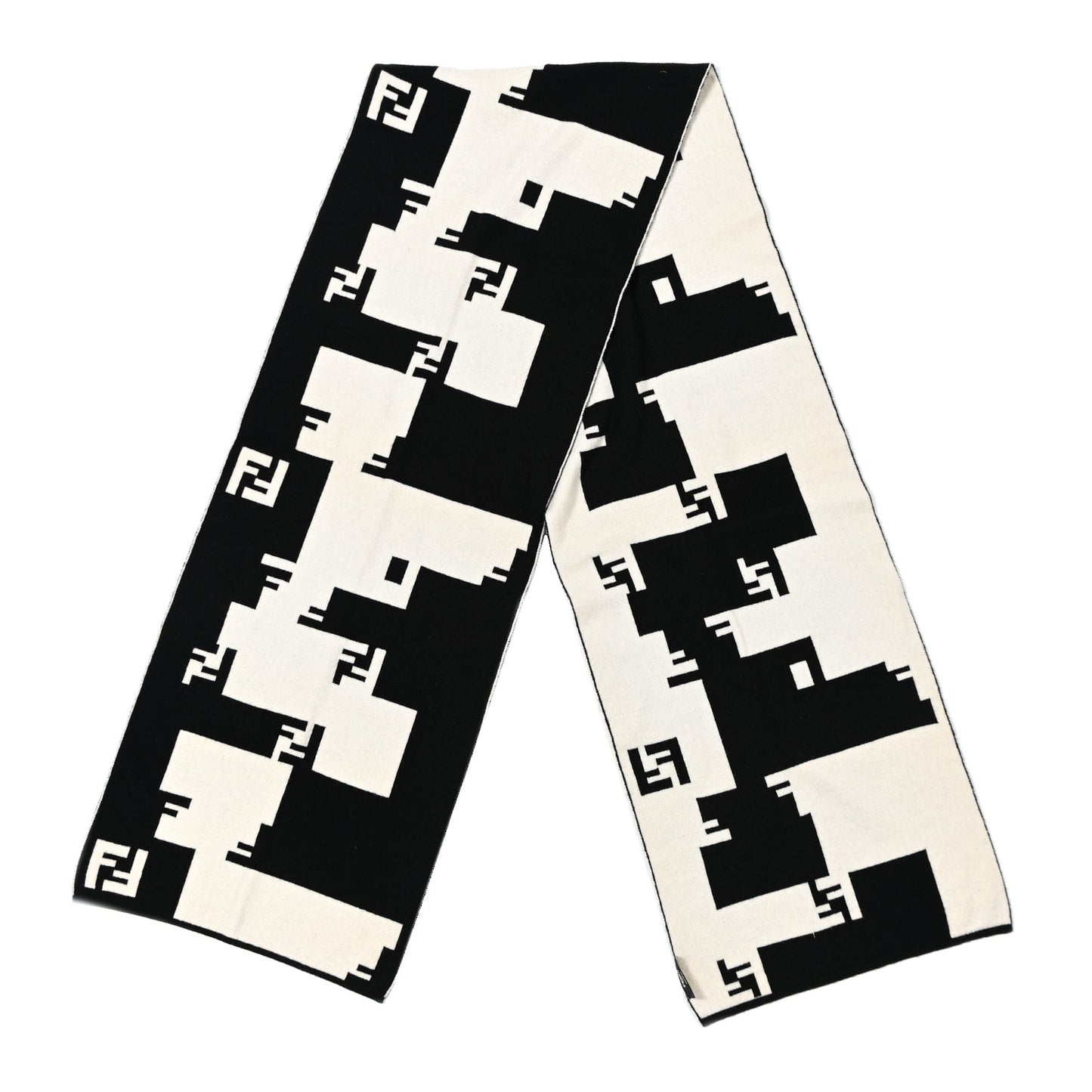 Cashmere Knit FF Scarf Black White