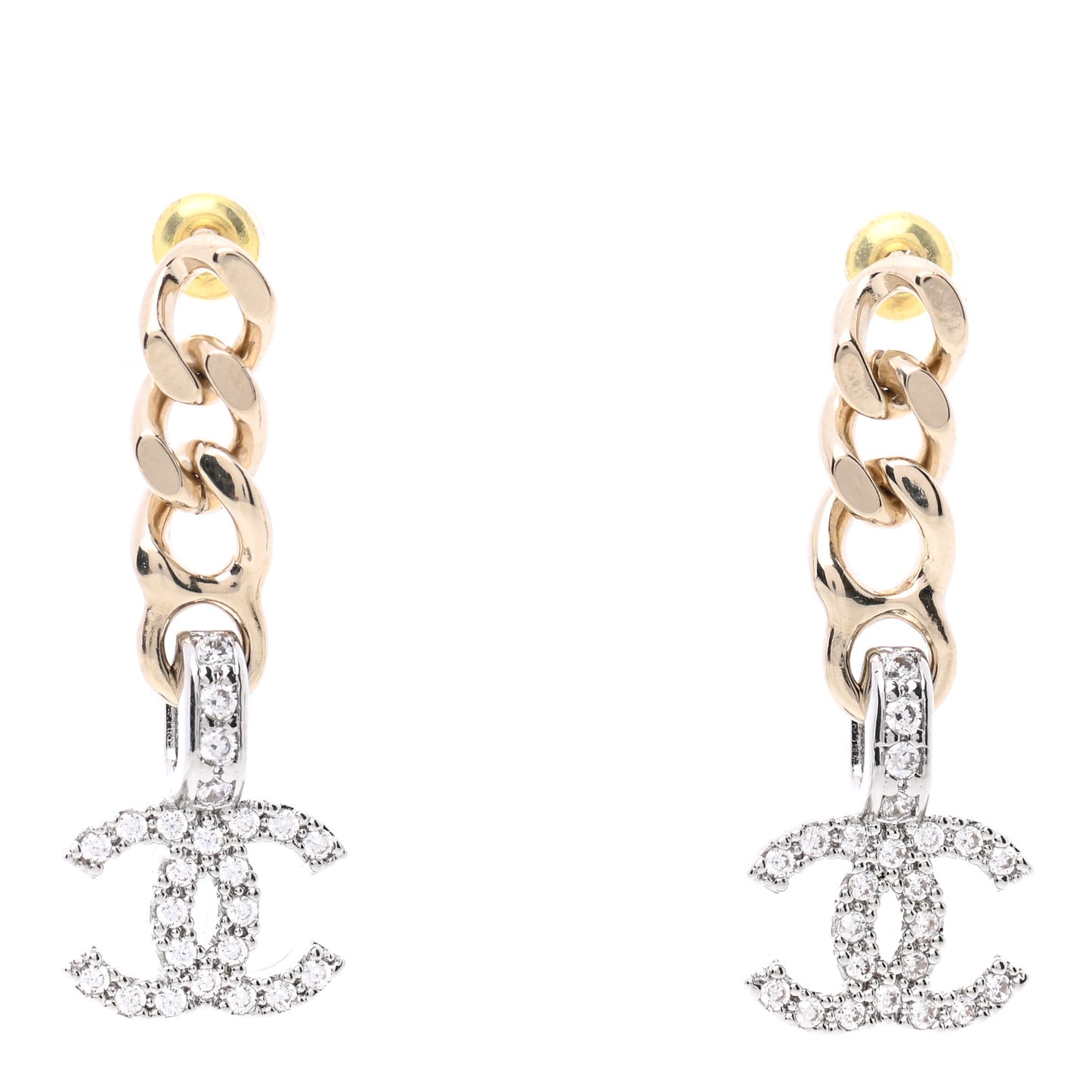 Metal Crystal CC Chain Drop Earrings Gold