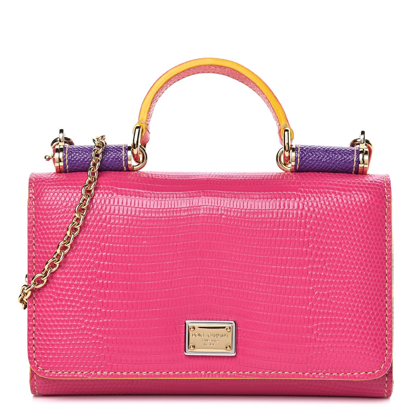 Lizard Calfskin Embossed Wallet On Chain Pink