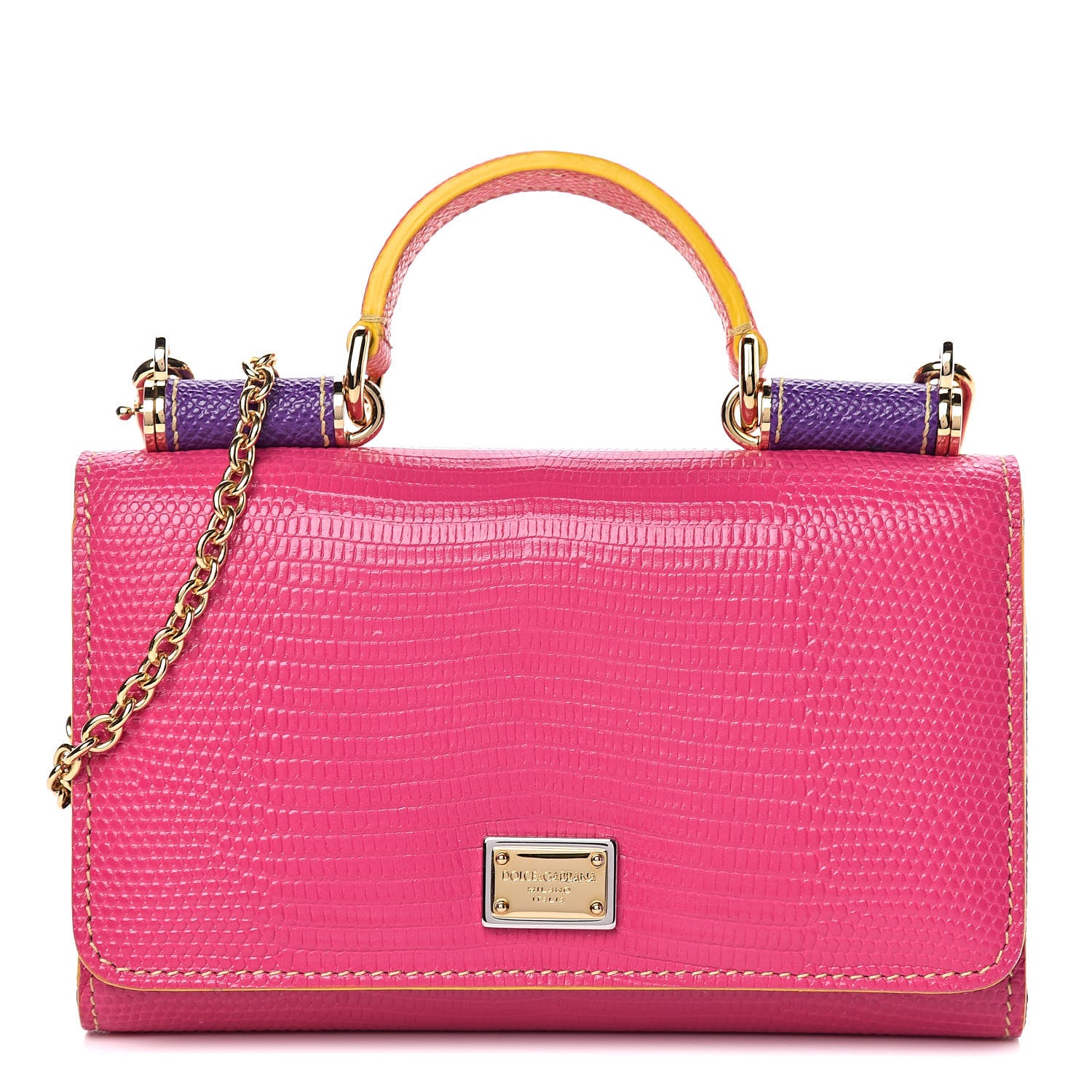 Dolce & Gabbana Lizard Calfskin Embossed Wallet On Chain Pink 1 of 10