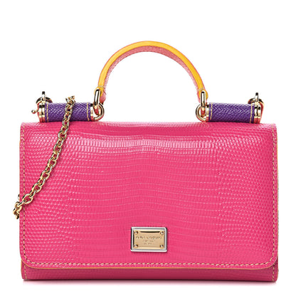 Dolce & Gabbana Lizard Calfskin Embossed Wallet On Chain Pink 1 of 10