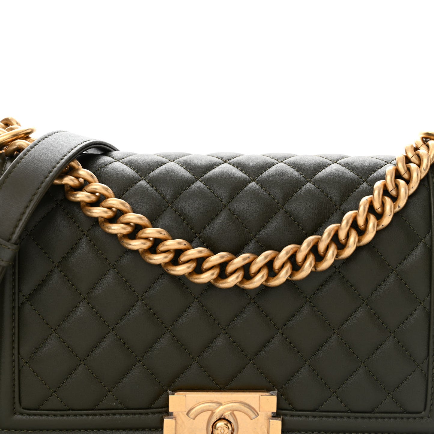 Calfskin Quilted Medium Boy Flap Khaki