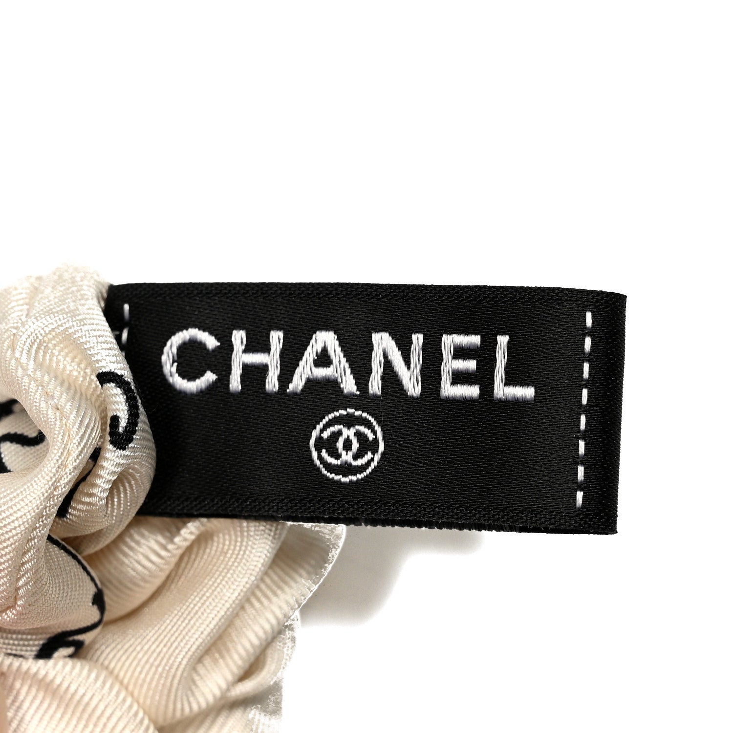 Chanel Silk Twill Square Scarf Hair Tie White Black 5 of 5