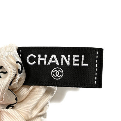 Chanel Silk Twill Square Scarf Hair Tie White Black 5 of 5