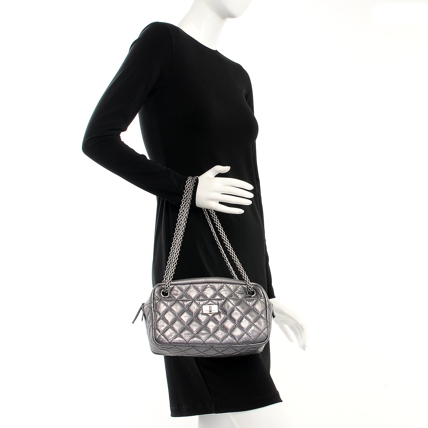 Chanel Metallic Aged Calfskin Quilted Small Reissue Camera Case Dark Silver 2 of 7