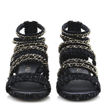 Chanel Metallic Tweed Gladiator Chain Sandals 39 Navy Bronze 6 of 20