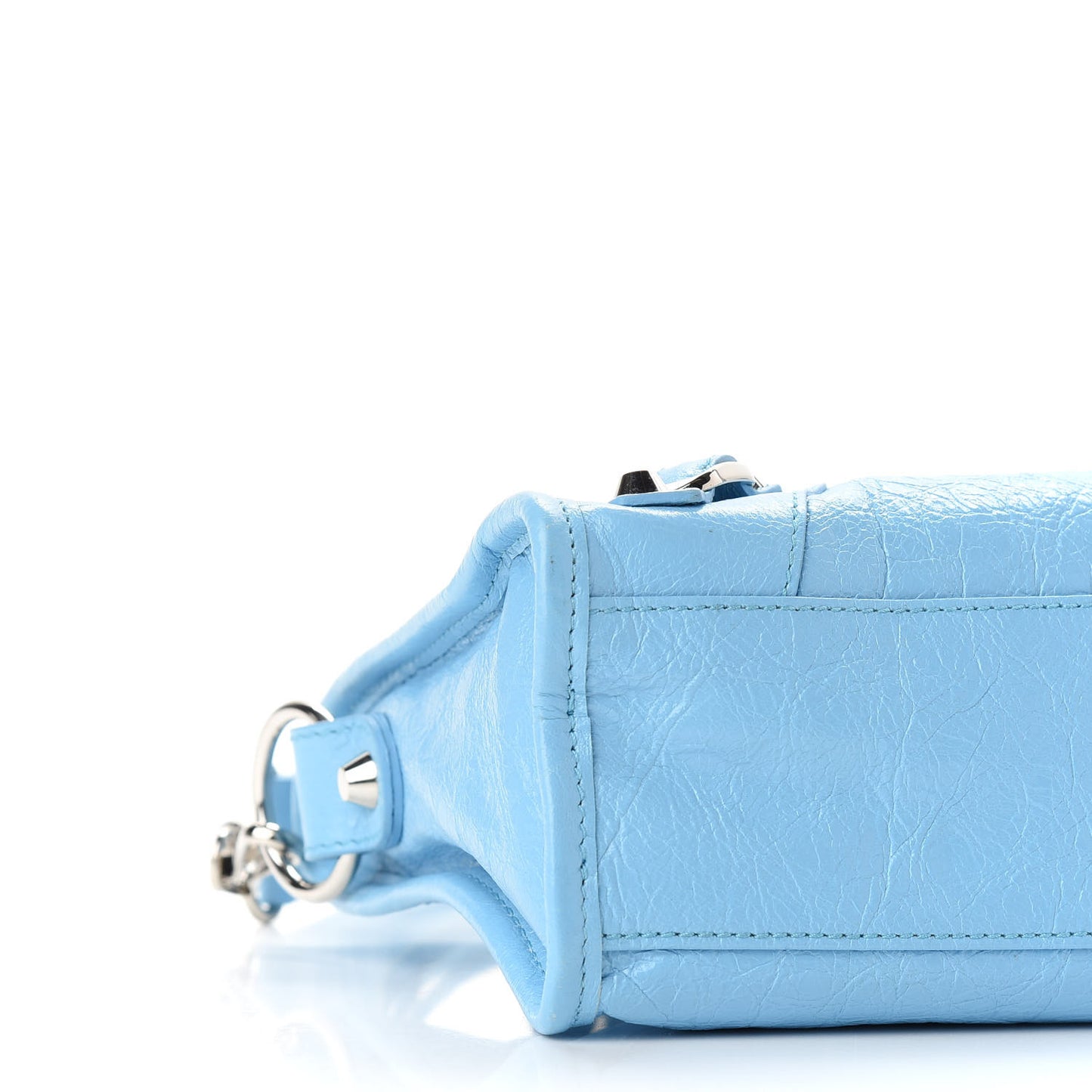 Agneau Classic Silver Hardware Mini City Logo Strap Baby Blue Black