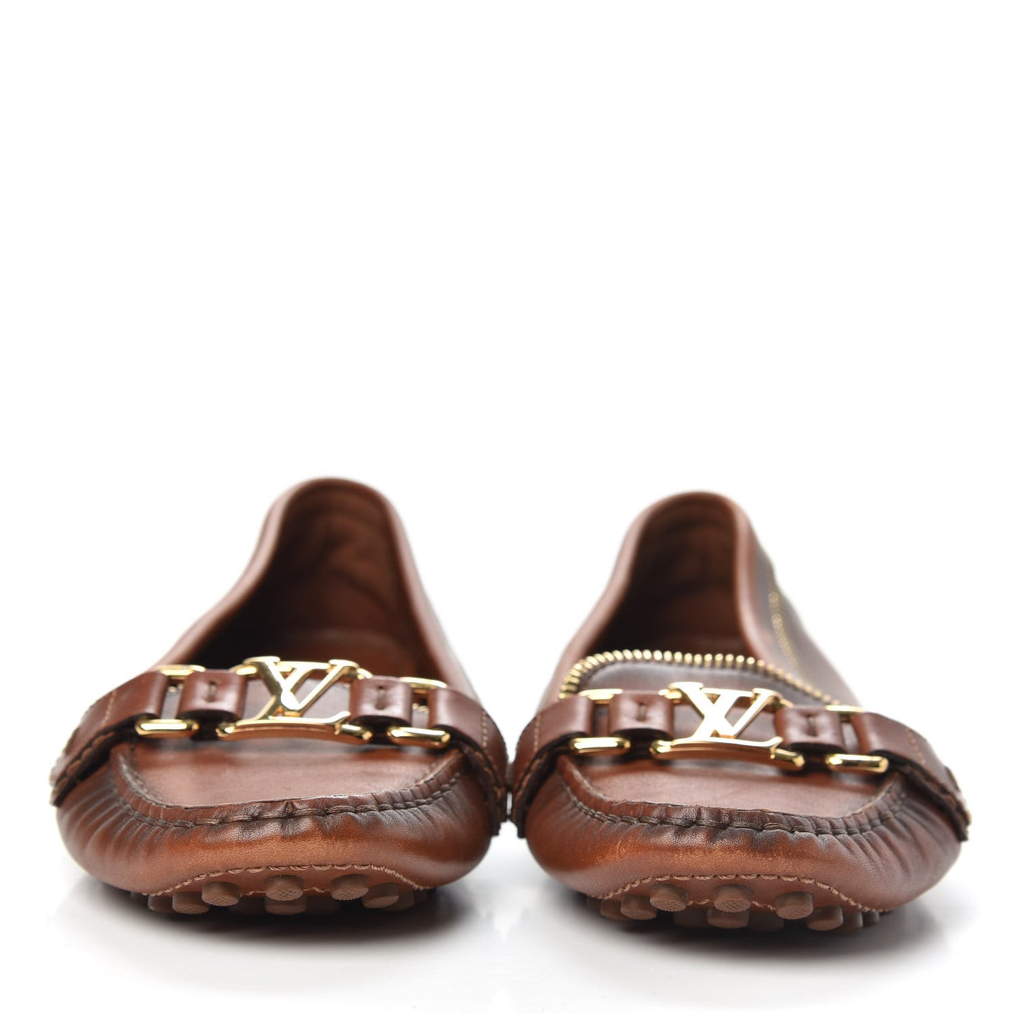 Calfskin Zipper Oxford Loafers 37 Cognac