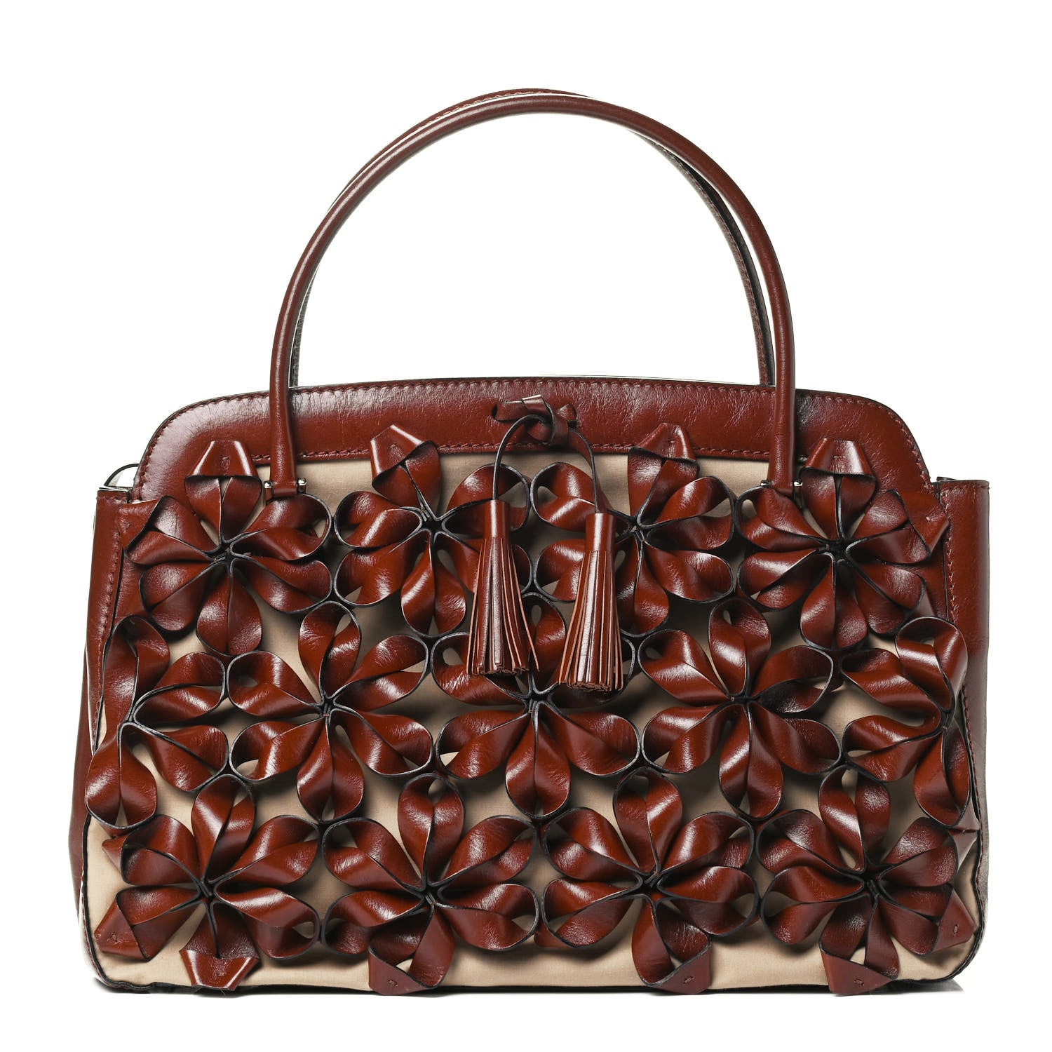 Valentino Garavani Calfskin Floral Applique Tote Brown 1 of 5