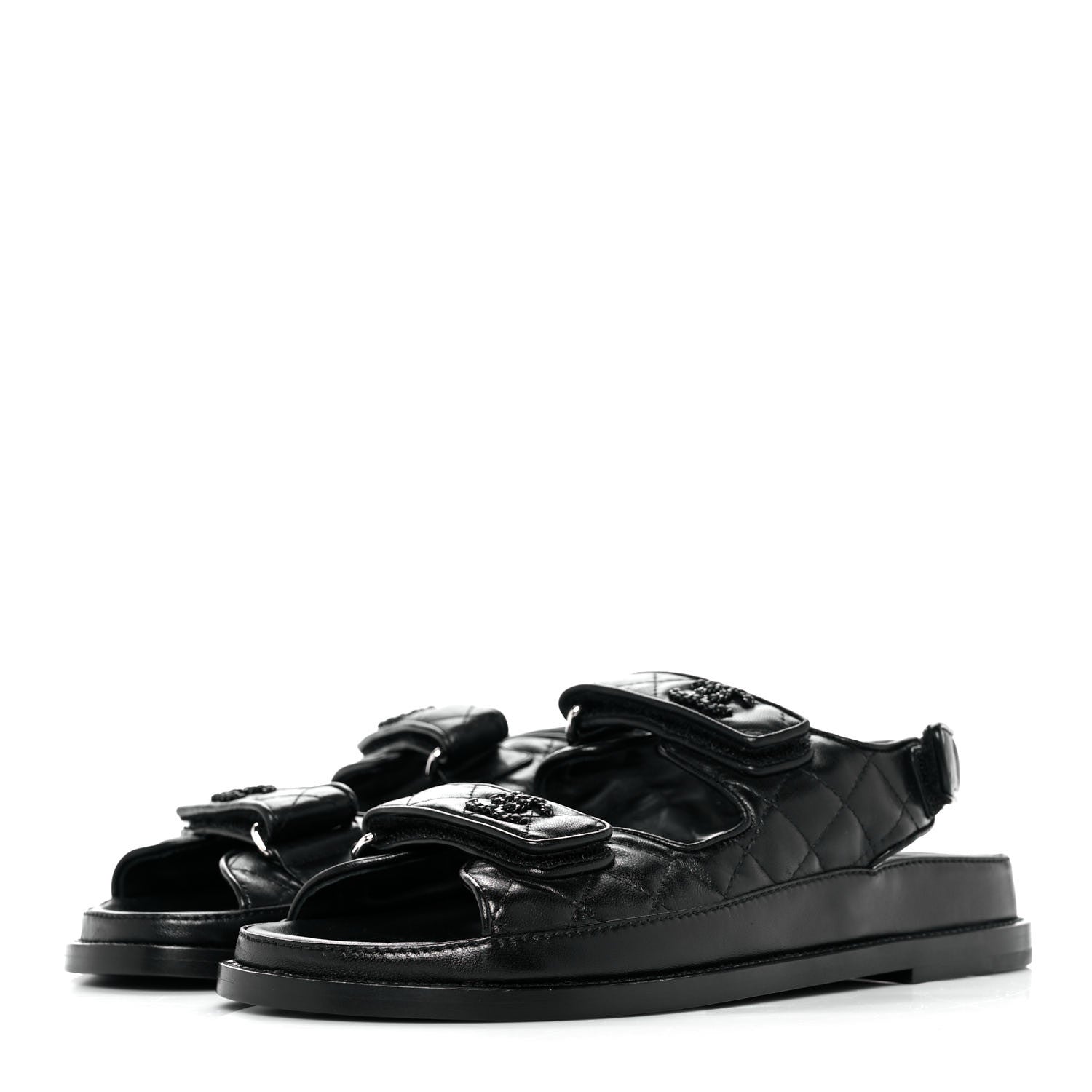 Chanel Lambskin Velcro Dad Sandals 37.5 Black 3 of 9