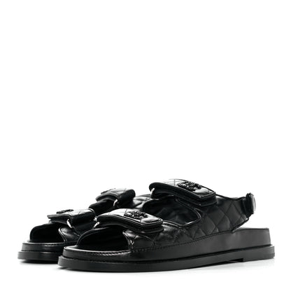 Chanel Lambskin Velcro Dad Sandals 37.5 Black 3 of 9