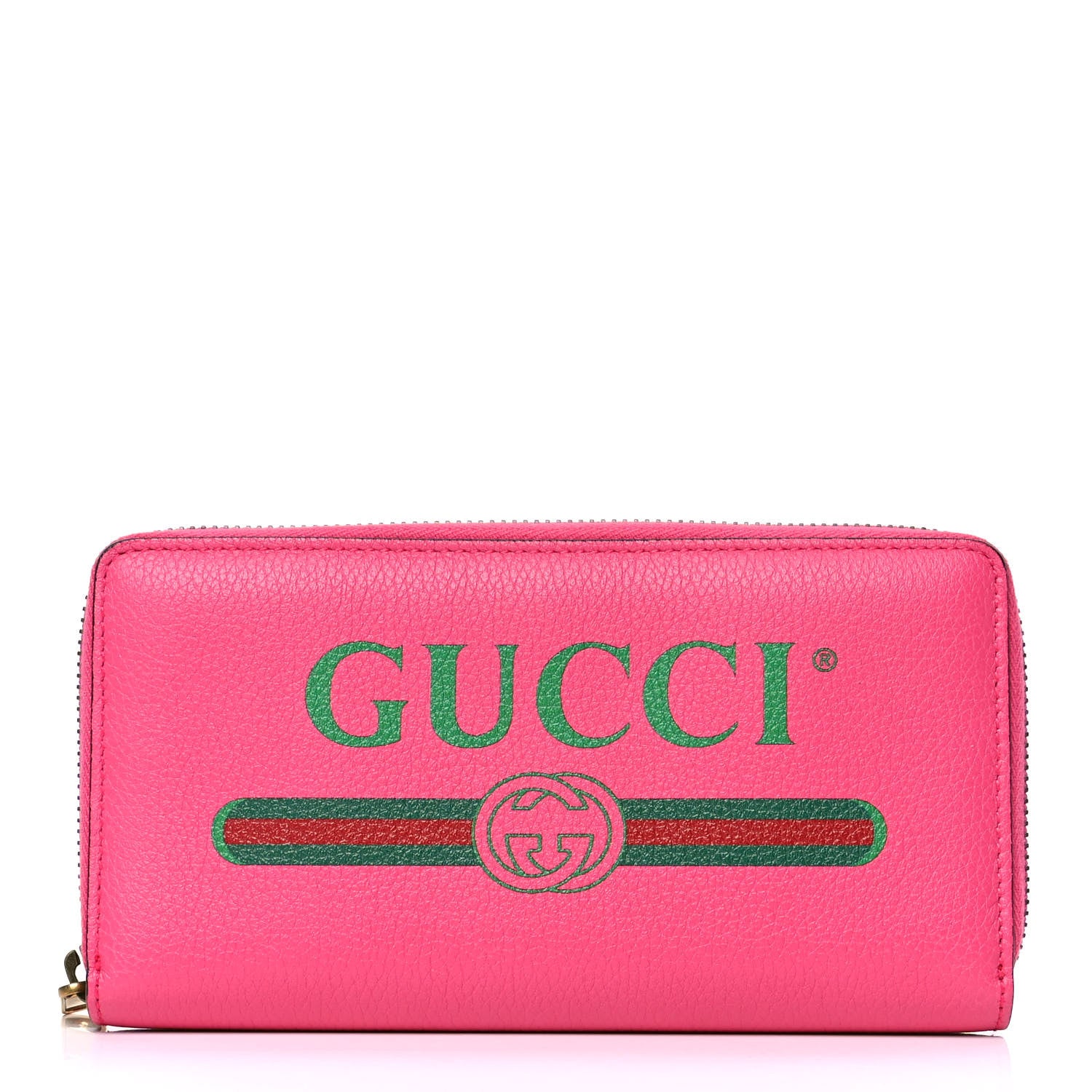Gucci Grained Calfskin Logo Zip Around Wallet Box Pink Green 1 of 4