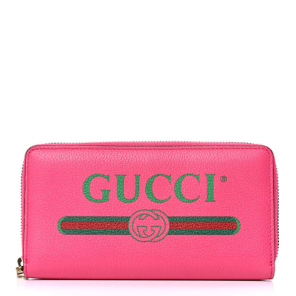 Gucci Grained Calfskin Logo Zip Around Wallet Box Pink Green 1 of 4