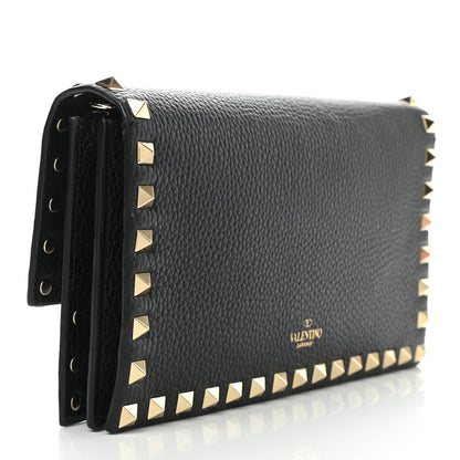 Valentino Garavani Pebbled Calfskin Rockstud Flap Wallet On Chain Black 2 of 5
