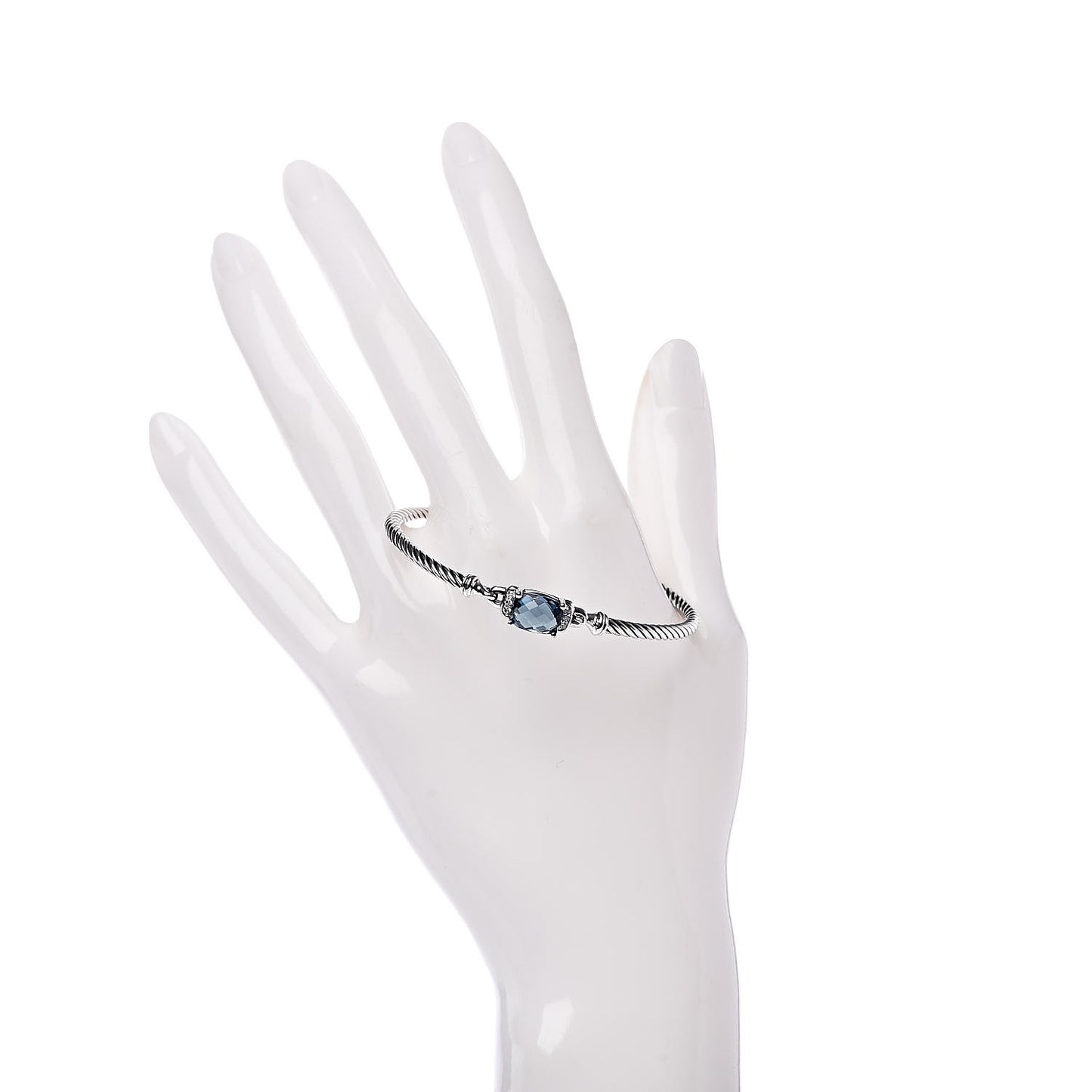 Sterling Silver Diamond Hampton Blue Topaz 3mm Petite Wheaton Bracelet