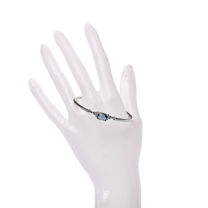 David Yurman Sterling Silver Diamond Hampton Blue Topaz 3mm Petite Wheaton Bracelet 2 of 5
