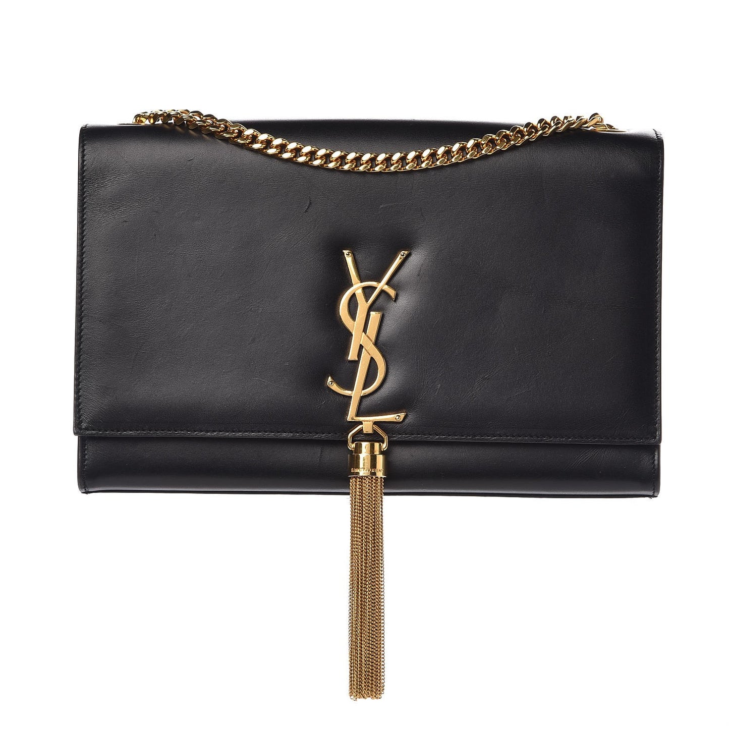 Smooth Calfskin Medium Classic Monogram Kate Tassel Satchel Black