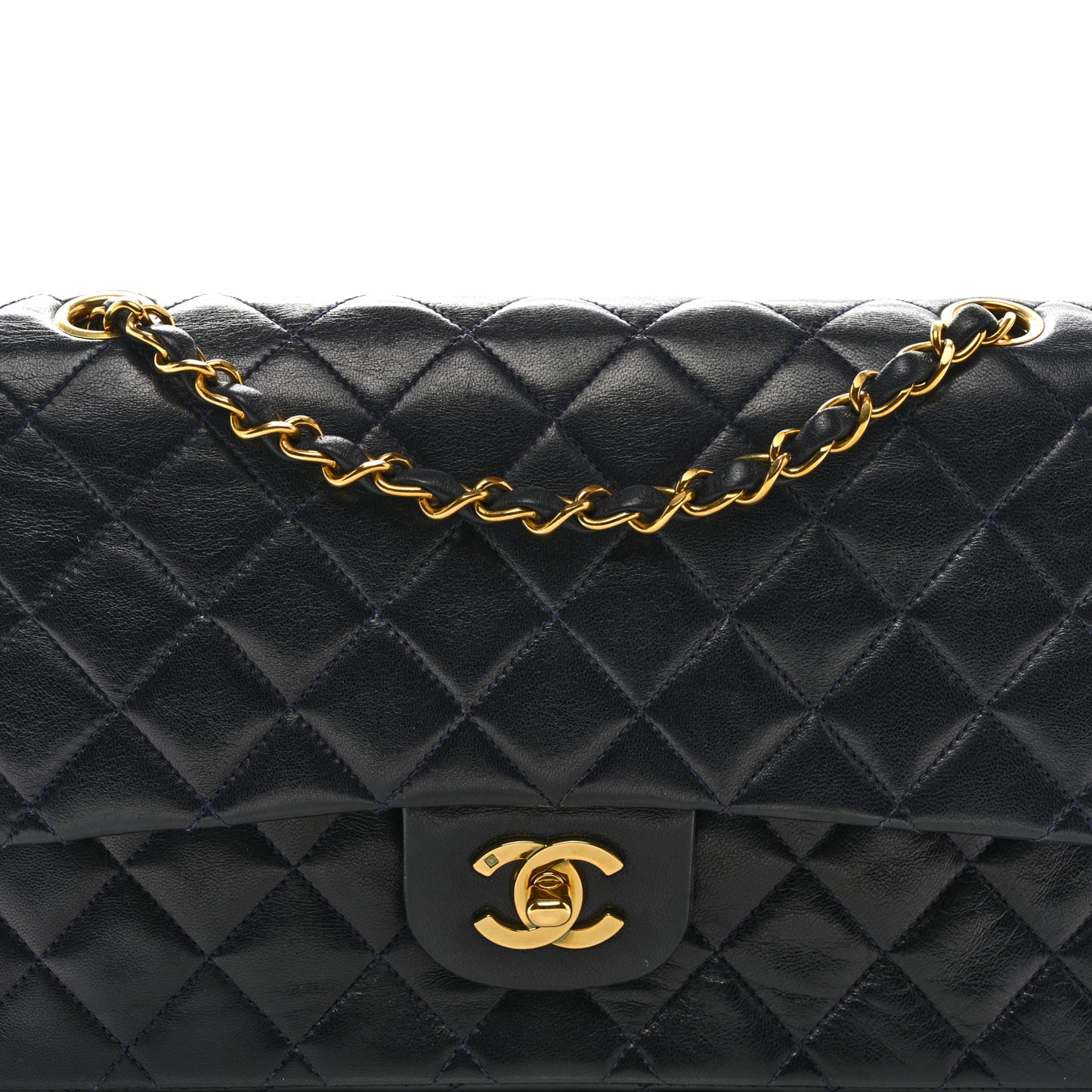 Lambskin Quilted Medium Double Flap Navy