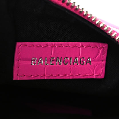 Balenciaga Extra Supple Calfskin Crocodile Embossed XS Le Cagole Shoulder Bag Lipstick Pink 6 of 9