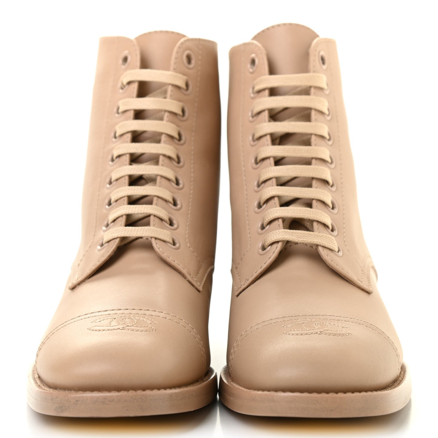 Calfskin Cap Toe CC Lace Up Boots 36 Beige