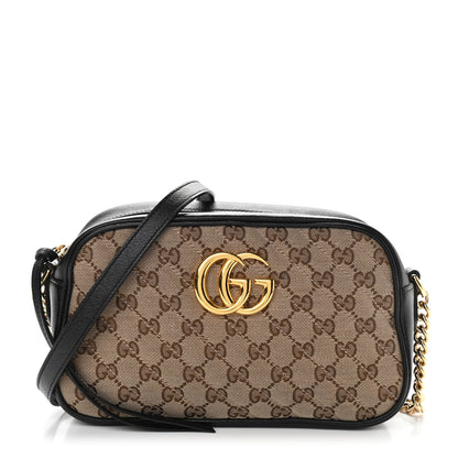 Gucci Monogram Matelasse Diagonal Small GG Marmont Chain Shoulder Bag Beige Black 1 of 11