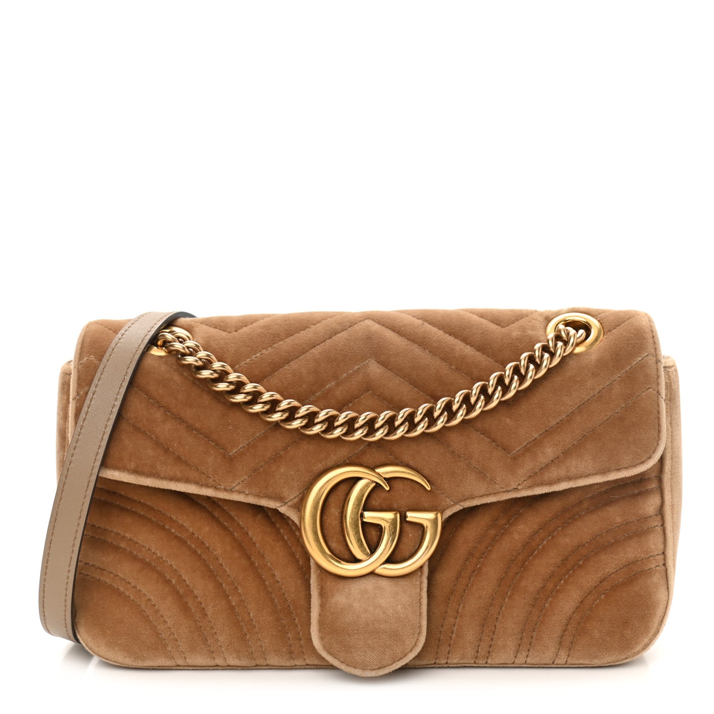 Velvet Matelasse Small GG Marmont Shoulder Bag Taupe
