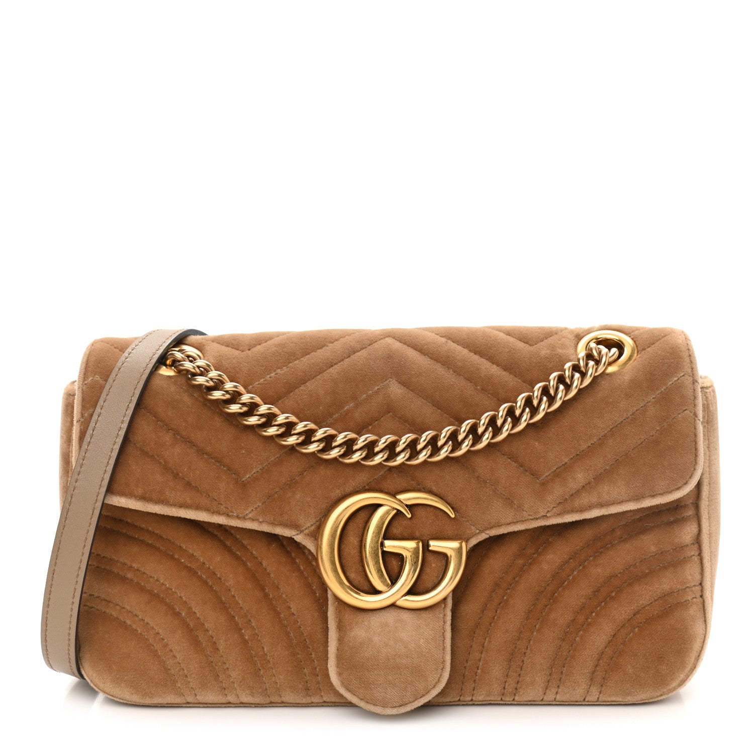 Gucci Velvet Matelasse Small GG Marmont Shoulder Bag Taupe 1 of 12