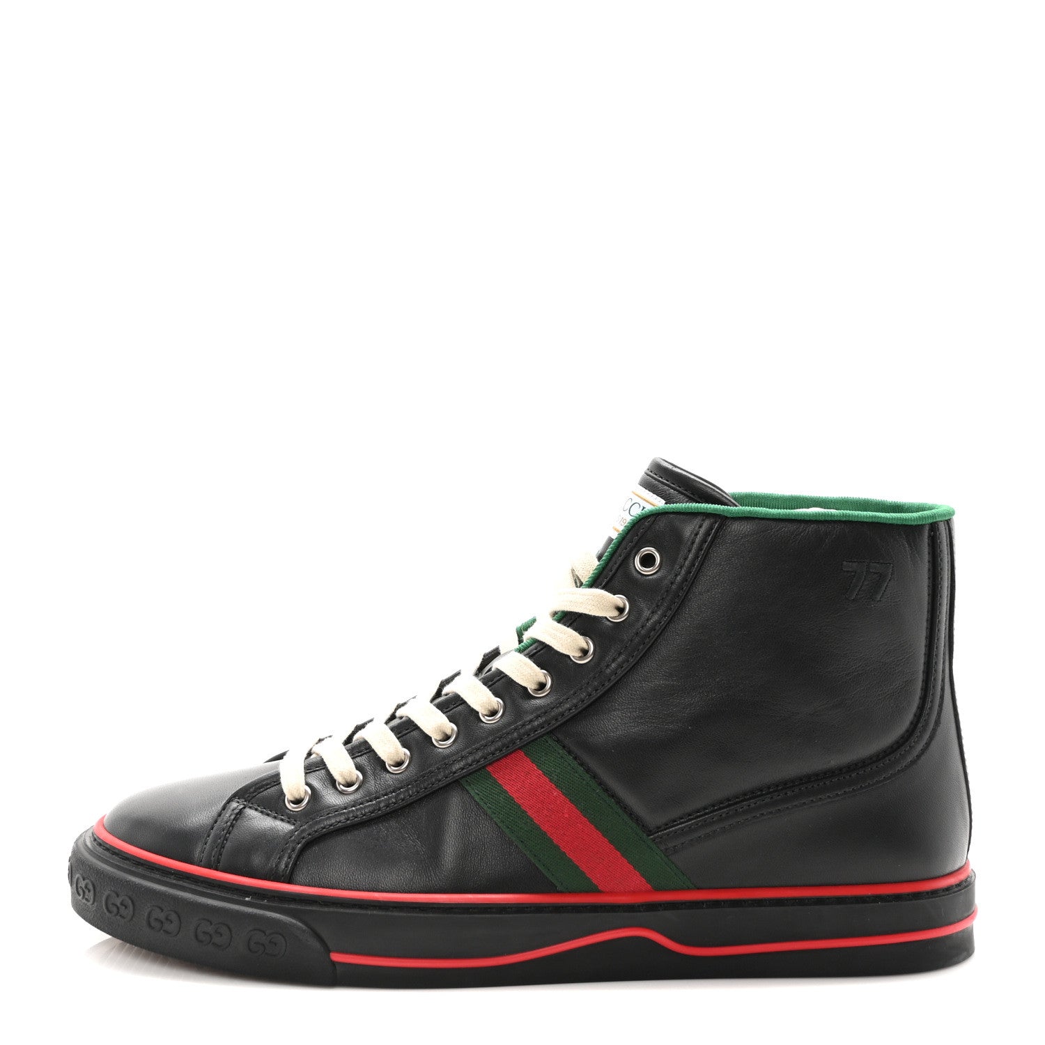 Gucci Glamour Glove Calfskin Web Mens 1977 Tennis High Top Sneakers 10 Black 1 of 9
