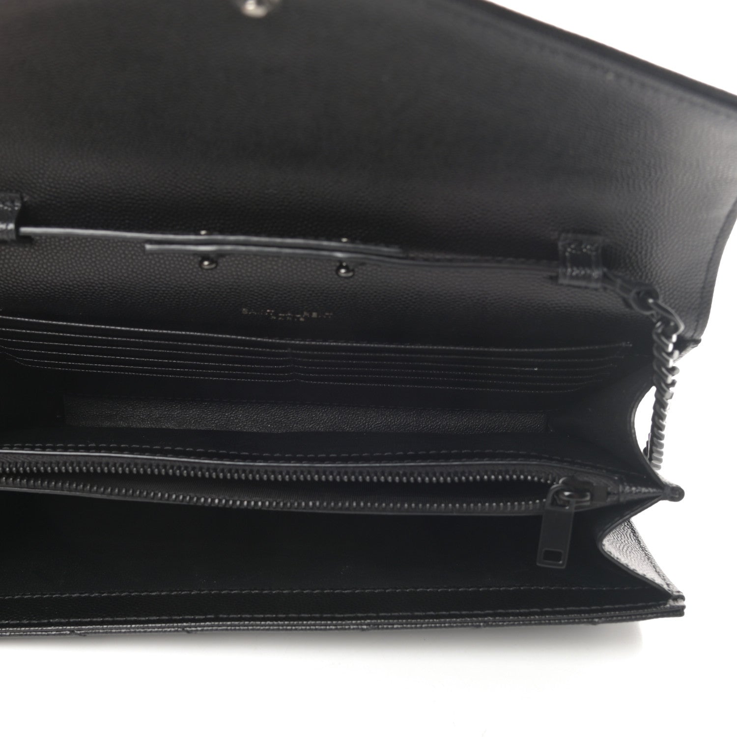 Saint Laurent Grain De Poudre Matelasse Chevron Monogram Chain Wallet Black 5 of 11