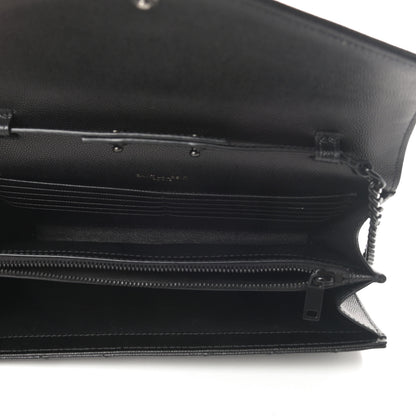 Saint Laurent Grain De Poudre Matelasse Chevron Monogram Chain Wallet Black 5 of 11