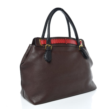 Fendi Calfskin Romano Selleria Large Villa Borghese Tote Marrone Black Fuoco 3 of 16
